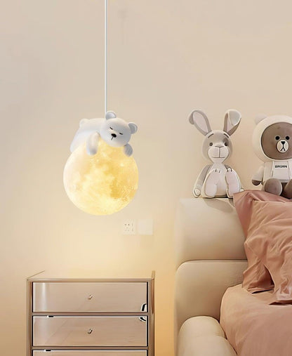 3D Printed Bear & Moon Kids Pendant Light