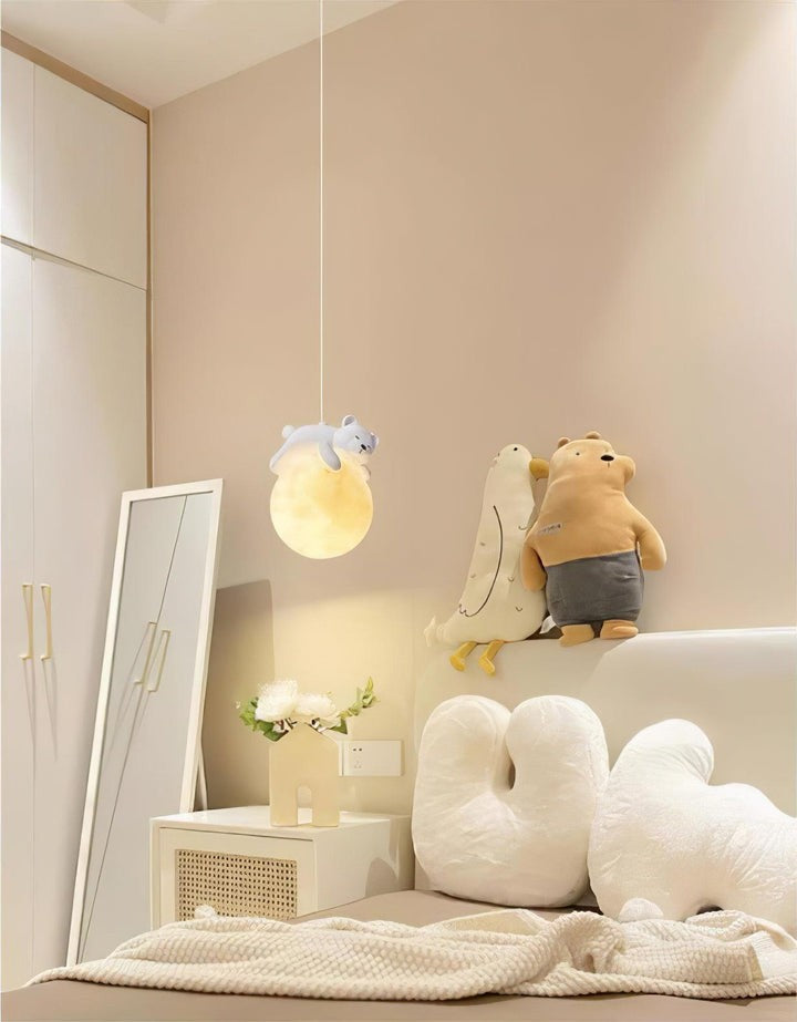 3D Printed Bear & Moon Kids Pendant Light