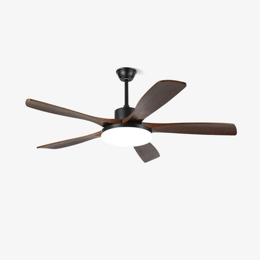 48-52 Inch Walnut Wood Grain Ceiling Fan with Integrated LED Light