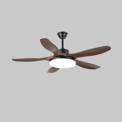 48-52 Inch Walnut Wood Grain Ceiling Fan with Integrated LED Light