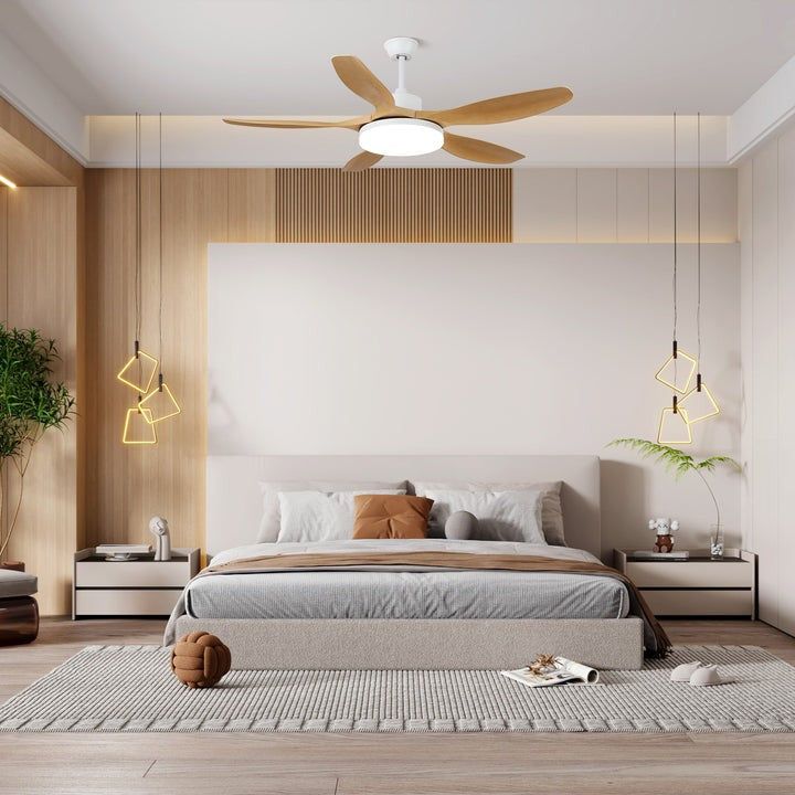 48-52 Inch Walnut Wood Grain Ceiling Fan with Integrated LED Light