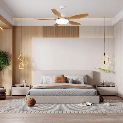 48-52 Inch Walnut Wood Grain Ceiling Fan with Integrated LED Light