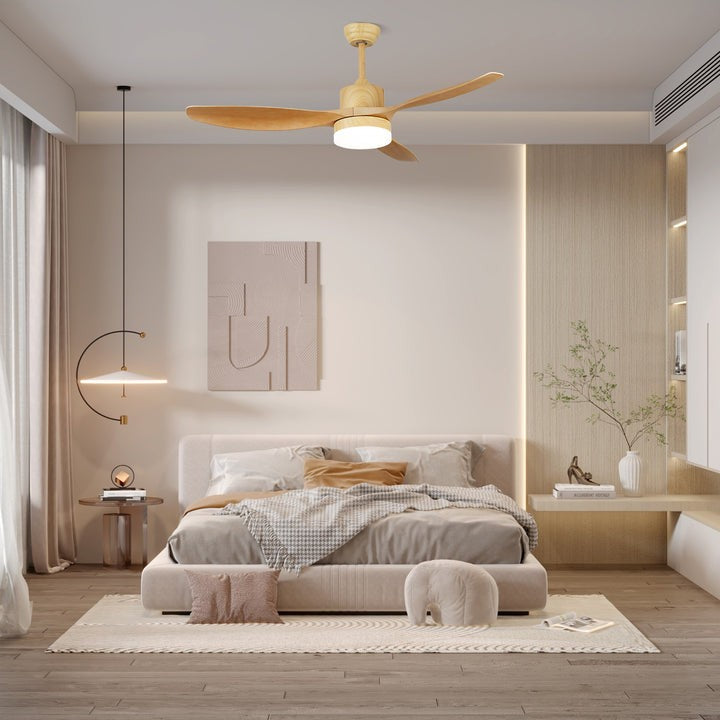 48-52 Inch Walnut Wood Grain Ceiling Fan with Integrated LED Light