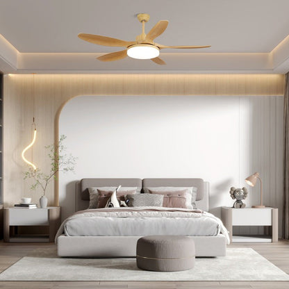 48-52 Inch Walnut Wood Grain Ceiling Fan with Integrated LED Light