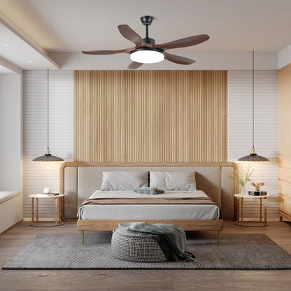 48-52 Inch Walnut Wood Grain Ceiling Fan with Integrated LED Light