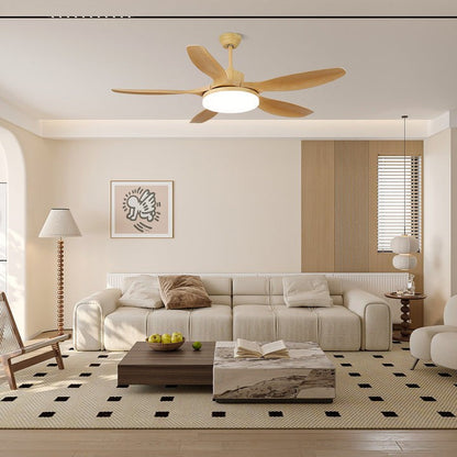 48-52 Inch Walnut Wood Grain Ceiling Fan with Integrated LED Light