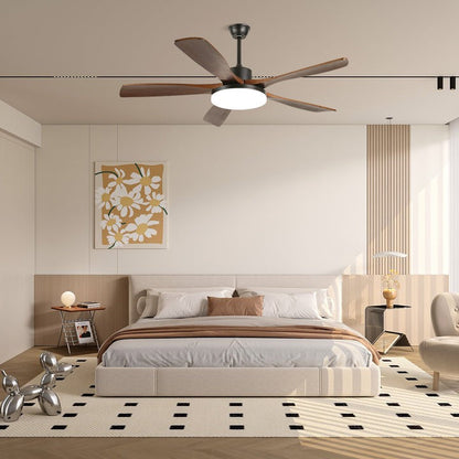 48-52 Inch Walnut Wood Grain Ceiling Fan with Integrated LED Light