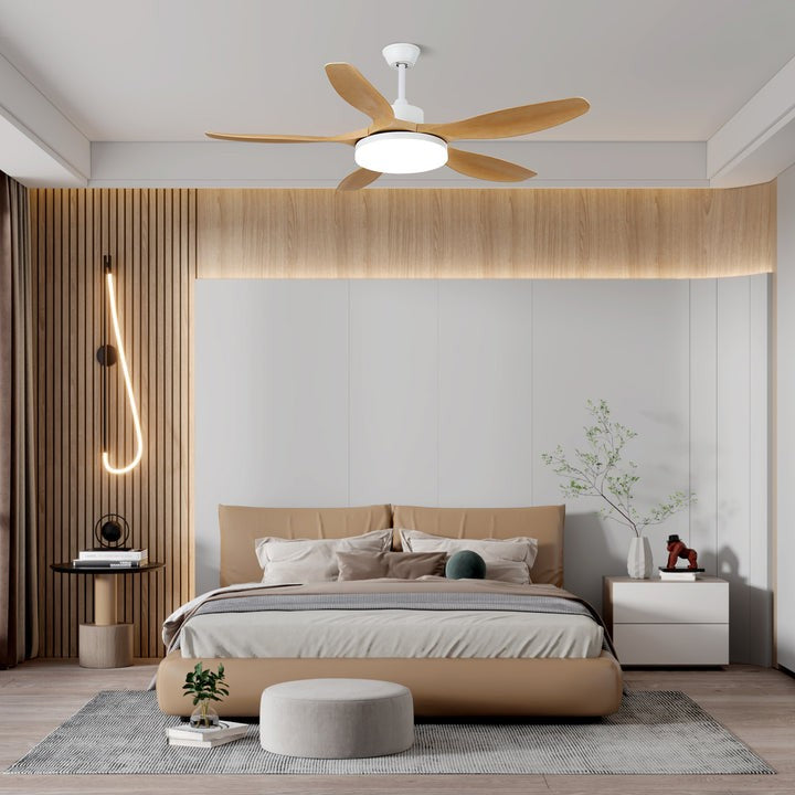 48-52 Inch Walnut Wood Grain Ceiling Fan with Integrated LED Light