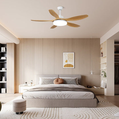 48-52 Inch Walnut Wood Grain Ceiling Fan with Integrated LED Light