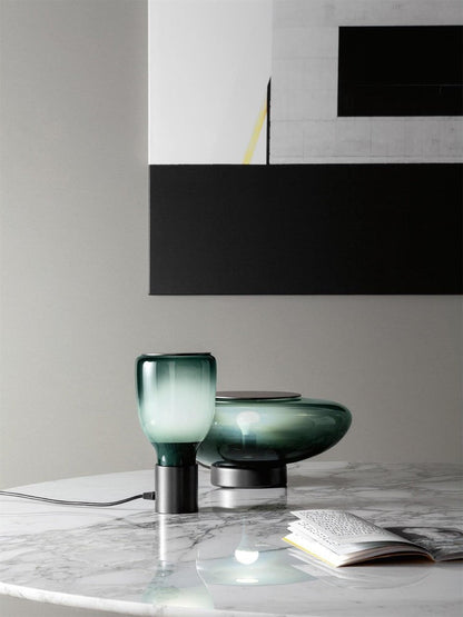 Colorful Blown Glass Table Lamp in Green & Amber