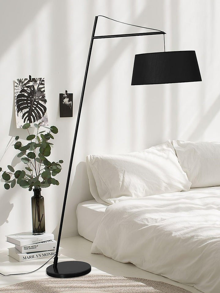 Adjustable Black Metal Floor Lamp with Fabric Shade