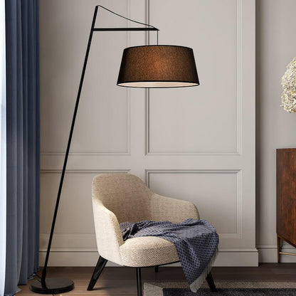 Adjustable Black Metal Floor Lamp with Fabric Shade