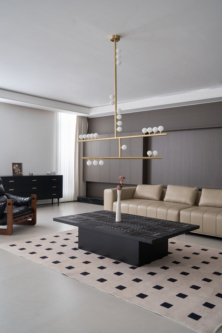 Adjustable Brass and Glass Orb Drop Chandelier