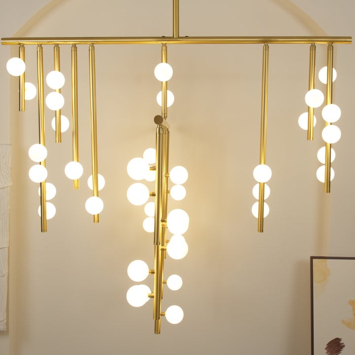 Adjustable Brass and Glass Orb Drop Chandelier