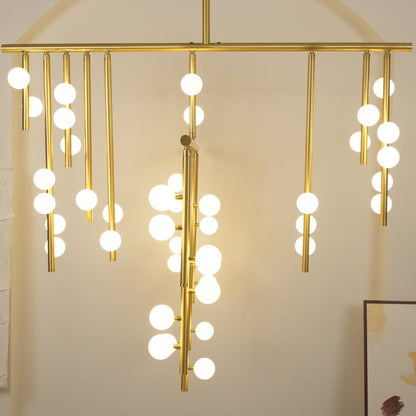 Adjustable Brass and Glass Orb Drop Chandelier
