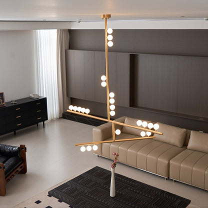 Adjustable Brass and Glass Orb Drop Chandelier