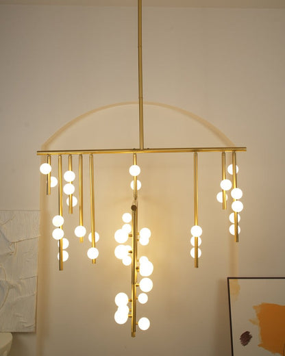 Adjustable Brass and Glass Orb Drop Chandelier