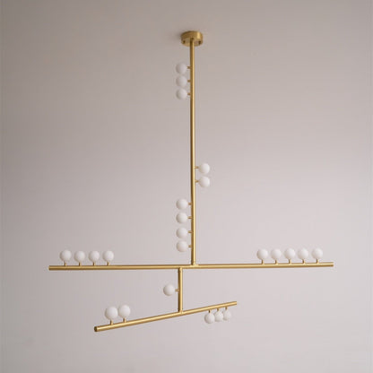 Adjustable Brass and Glass Orb Drop Chandelier