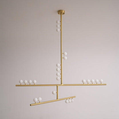 Adjustable Brass and Glass Orb Drop Chandelier