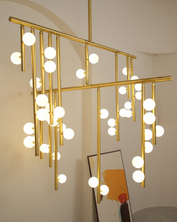 Adjustable Brass and Glass Orb Drop Chandelier