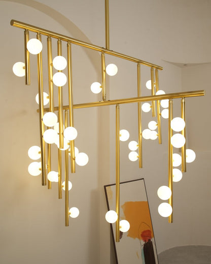Adjustable Brass and Glass Orb Drop Chandelier