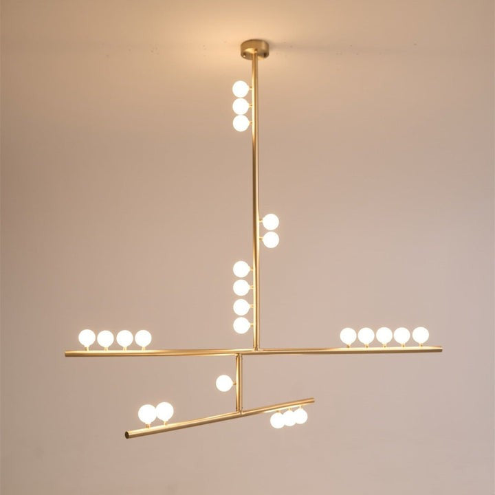 Adjustable Brass and Glass Orb Drop Chandelier