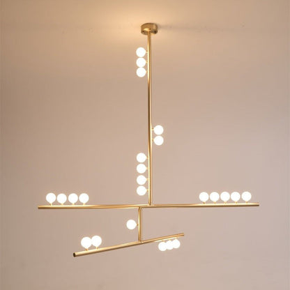 Adjustable Brass and Glass Orb Drop Chandelier