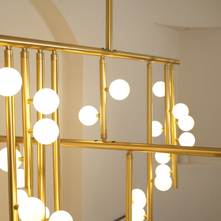 Adjustable Brass and Glass Orb Drop Chandelier