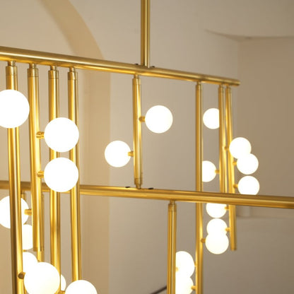 Adjustable Brass and Glass Orb Drop Chandelier