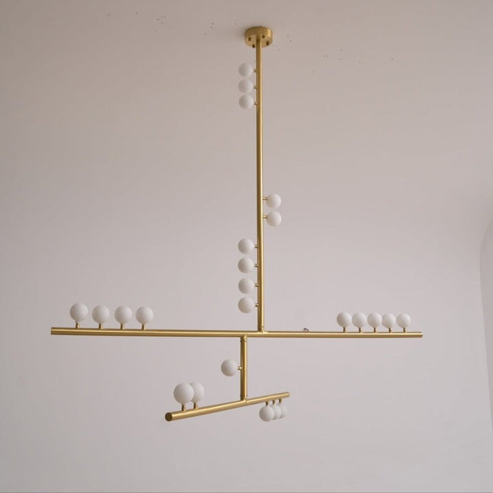 Adjustable Brass and Glass Orb Drop Chandelier