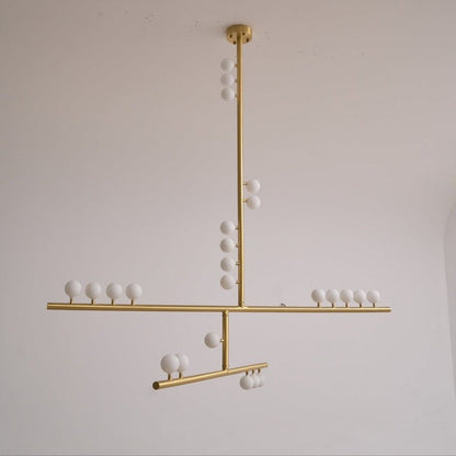 Adjustable Brass and Glass Orb Drop Chandelier
