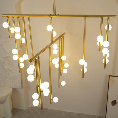 Adjustable Brass and Glass Orb Drop Chandelier