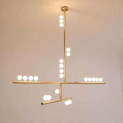 Adjustable Brass and Glass Orb Drop Chandelier