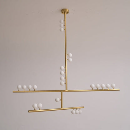 Adjustable Brass and Glass Orb Drop Chandelier
