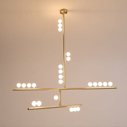 Adjustable Brass and Glass Orb Drop Chandelier