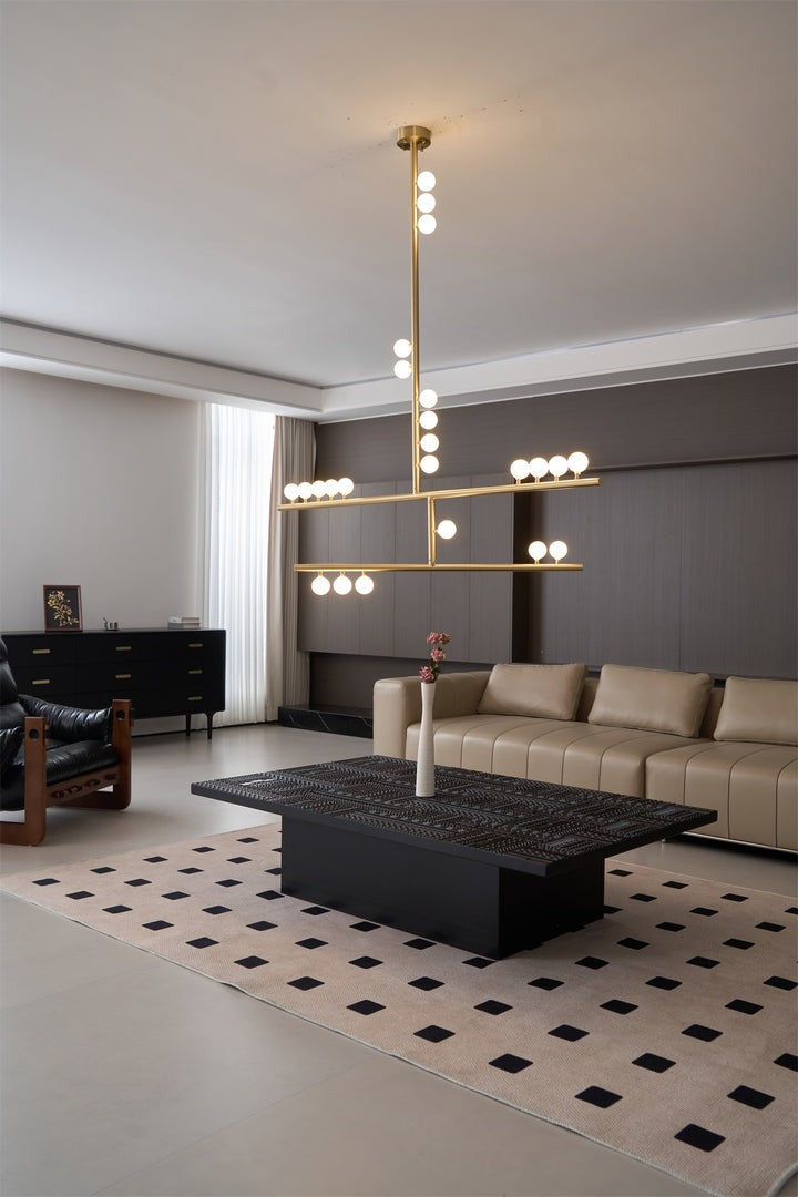 Adjustable Brass and Glass Orb Drop Chandelier