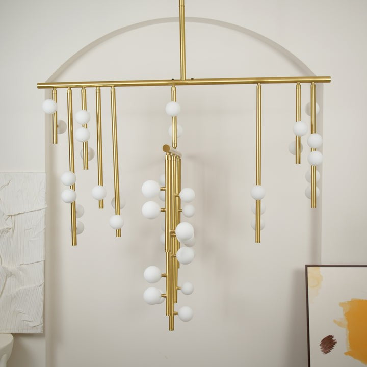 Adjustable Brass and Glass Orb Drop Chandelier