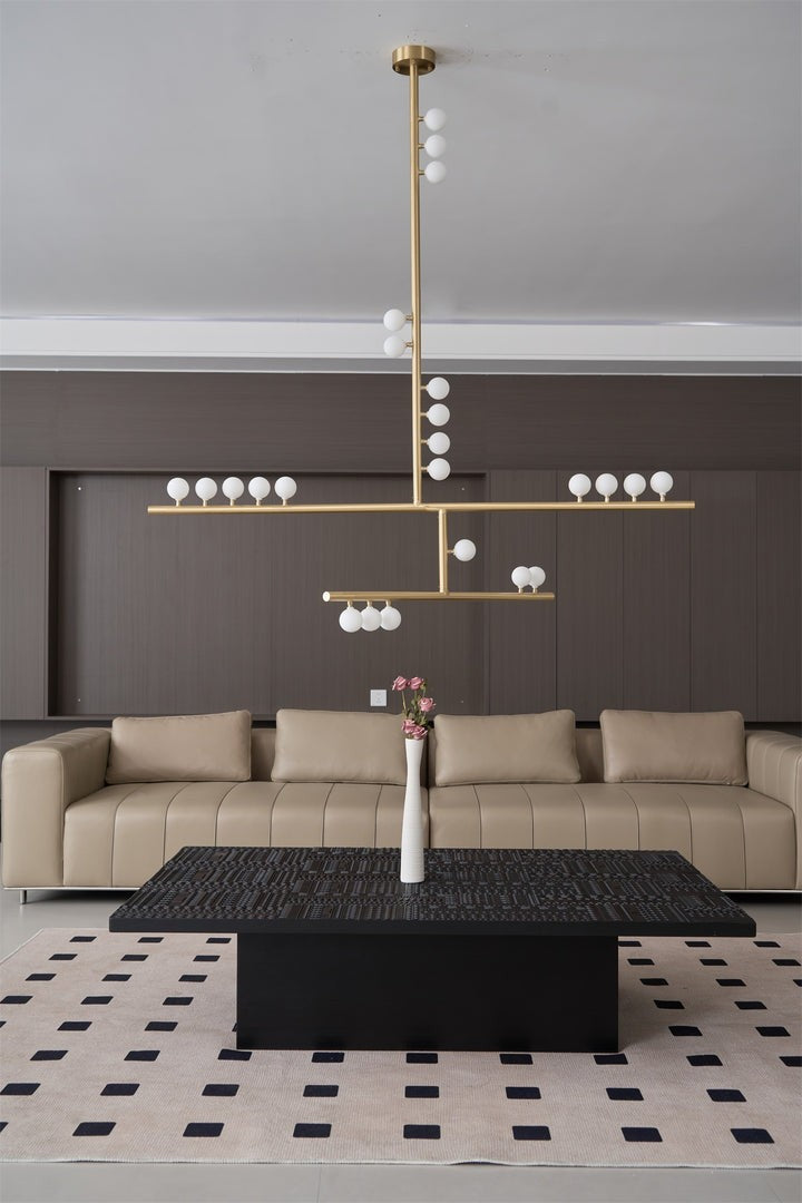 Adjustable Brass and Glass Orb Drop Chandelier
