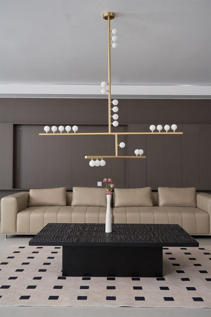 Adjustable Brass and Glass Orb Drop Chandelier