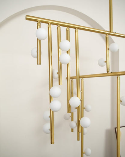 Adjustable Brass and Glass Orb Drop Chandelier