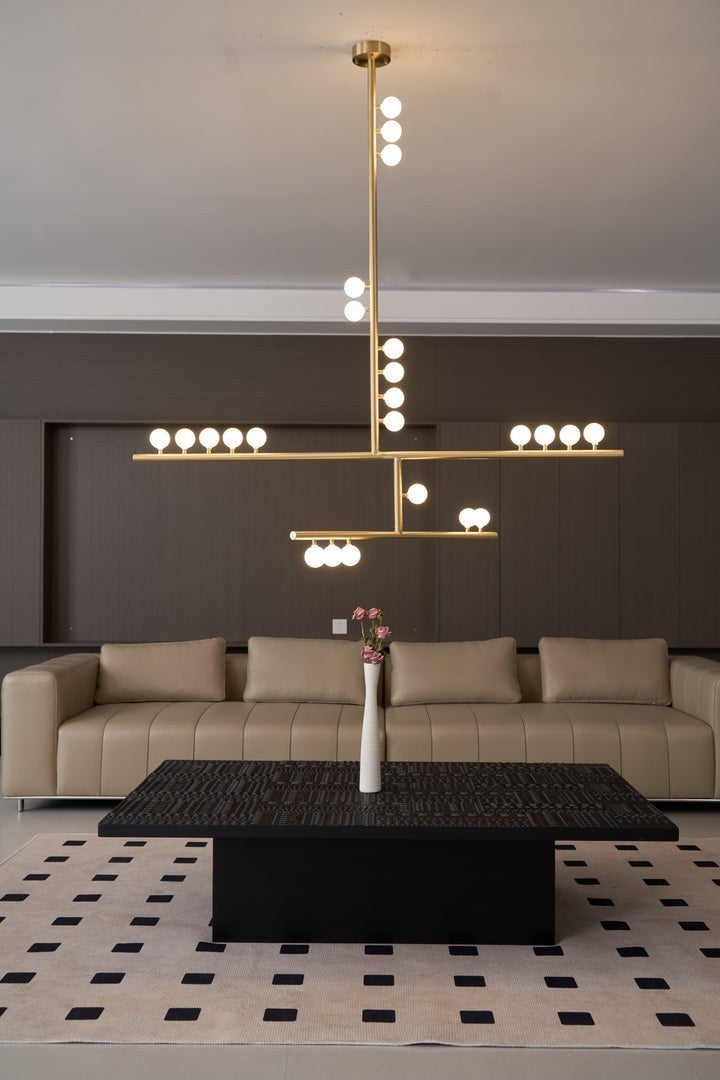 Adjustable Brass and Glass Orb Drop Chandelier
