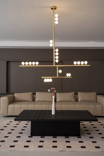 Adjustable Brass and Glass Orb Drop Chandelier