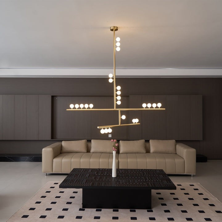 Adjustable Brass and Glass Orb Drop Chandelier