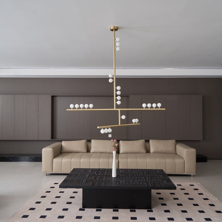 Adjustable Brass and Glass Orb Drop Chandelier