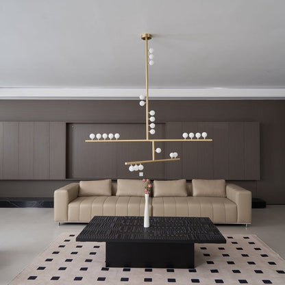 Adjustable Brass and Glass Orb Drop Chandelier