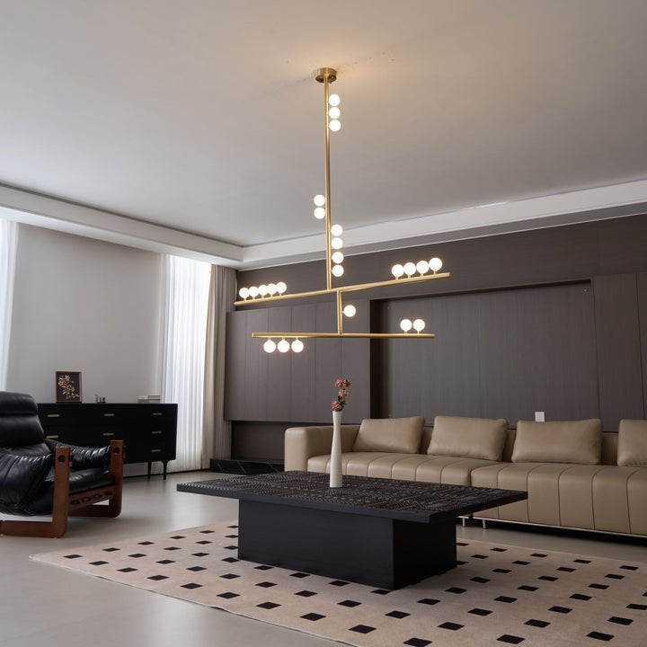 Adjustable Brass and Glass Orb Drop Chandelier