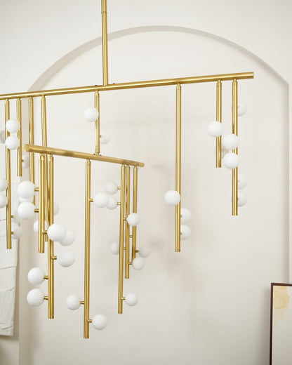 Adjustable Brass and Glass Orb Drop Chandelier