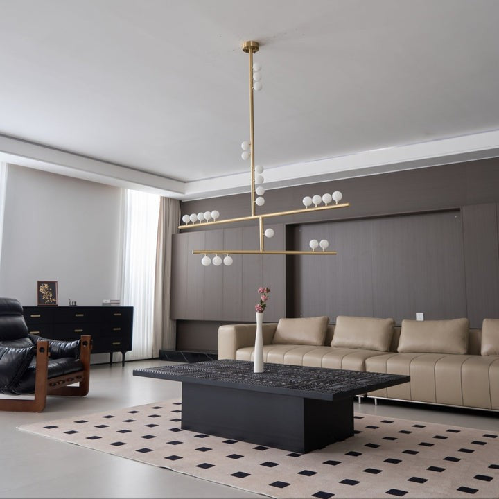 Adjustable Brass and Glass Orb Drop Chandelier