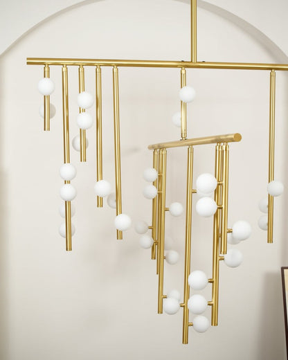 Adjustable Brass and Glass Orb Drop Chandelier
