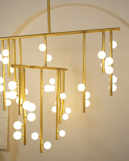 Adjustable Brass and Glass Orb Drop Chandelier